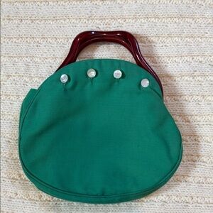 VINTAGE  Green Bermuda Handbag with Lucite Handles